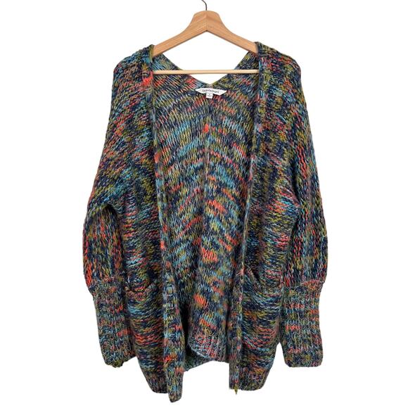 Davi & Dani Women's Small Oversized Rainbow Chunky Knit Rainbow open Cardigan - Picture 1 of 10